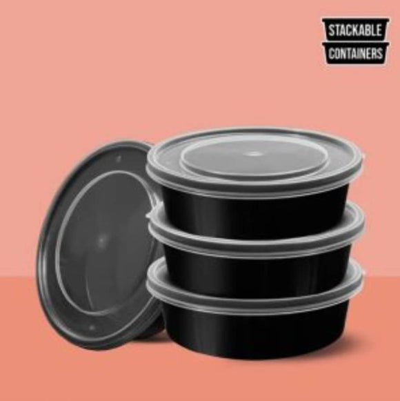 Black round food container with lid 750ml 50 pcs